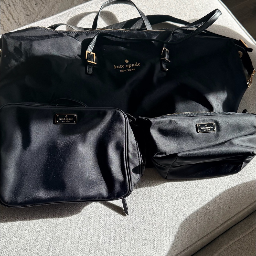 kate spade Black Nylon Travel Tote Set with Two Matching Pouches